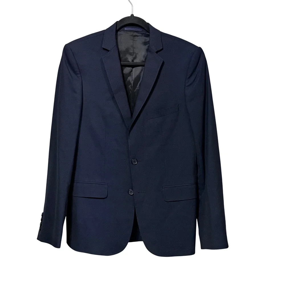 Zara Man Basic Mens Navy Blue Two Button Tailored Blazer Sport Coat Size 36